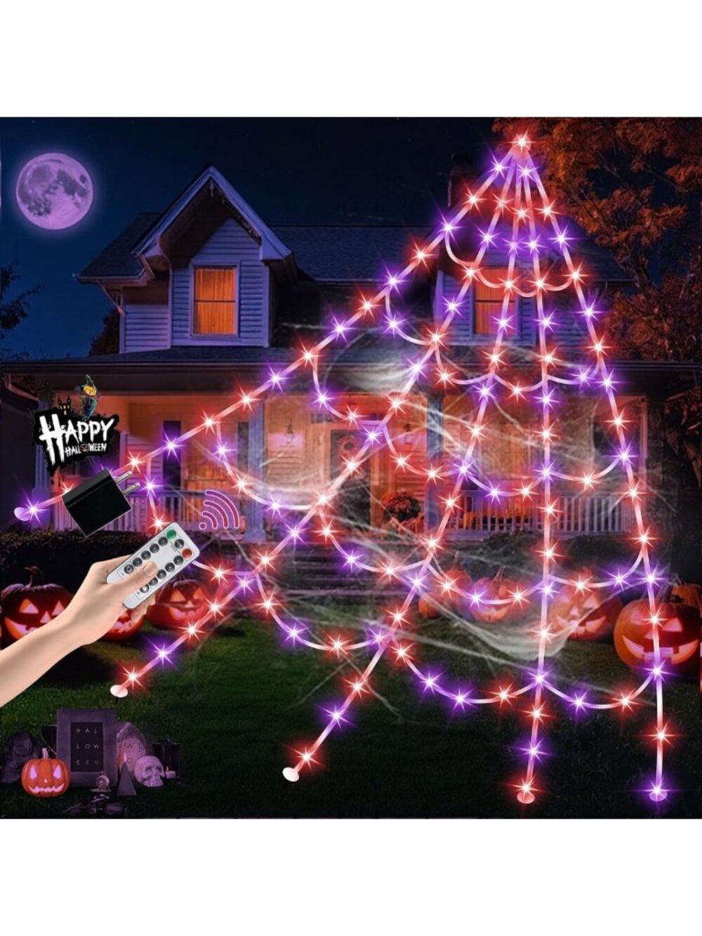Giant Halloween Spider Web Lights - 550 LED, 16.4Ft, Waterproof, 8 Modes